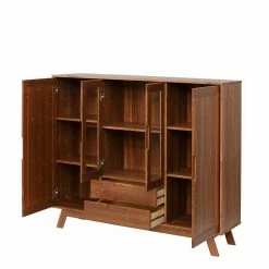 Vitrine Highboard Aus Kiefer In Walnussfarben - Omezko -Landuva Shop vitrine highboard aus kiefer in walnussfarben 140 cm breit omezko 03