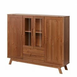 Vitrine Highboard Aus Kiefer In Walnussfarben - Omezko