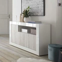 Weiße Türen Kommode Mit Sockelgestell - Merenda 4 Weiße Türen Kommode Mit Sockelgestell - Merenda -Landuva Shop weisse tueren kommode mit sockelgestell in hochglanz dekor pinie merenda 02