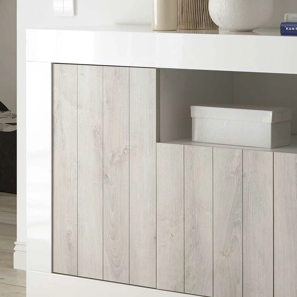 Weiße Türen Kommode mit Sockelgestell - Merenda Weiße Türen Kommode Mit Sockelgestell - Merenda -Landuva Shop weisse tueren kommode mit sockelgestell in hochglanz dekor pinie merenda 04