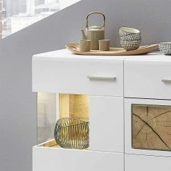 Weißes Design-Sideboard Mit Glas & LED - Lisepio -Landuva Shop weisses design sideboard mit glas led beleuchtung lisepio 03