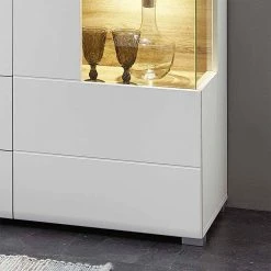 Weißes Design-Sideboard Mit Glas & LED - Lisepio -Landuva Shop weisses design sideboard mit glas led beleuchtung lisepio 05