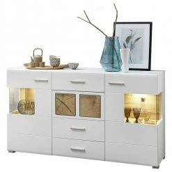 Weißes Design-Sideboard Mit Glas & LED - Lisepio