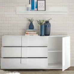Weißes Hochglanz Sideboard Mit Tür - Kerym 4 Weißes Hochglanz Sideboard Mit Tür - Kerym -Landuva Shop weisses hochglanz sideboard mit tuer und sechs schubladen kerym 02