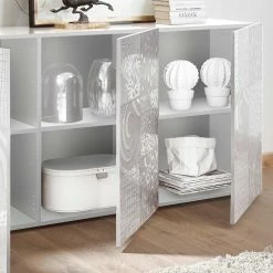 Weißes Hochglanz Türen-Sideboard Bedruckt - Vascaub -Landuva Shop weisses hochglanz tueren sideboard bedruckt mit 181 cm breite vascaub 04