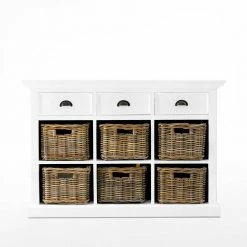 Weißes Sideboard Venzeno Im Landhausstil -Landuva Shop weisses sideboard im landhausstil mit flechtkoerben venzeno 02