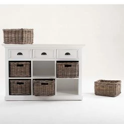 Weißes Sideboard Venzeno Im Landhausstil -Landuva Shop weisses sideboard im landhausstil mit flechtkoerben venzeno 03