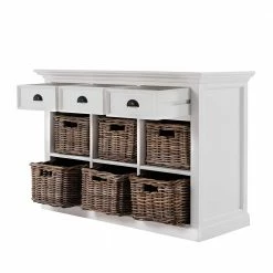 Weißes Sideboard Venzeno Im Landhausstil -Landuva Shop weisses sideboard im landhausstil mit flechtkoerben venzeno 04