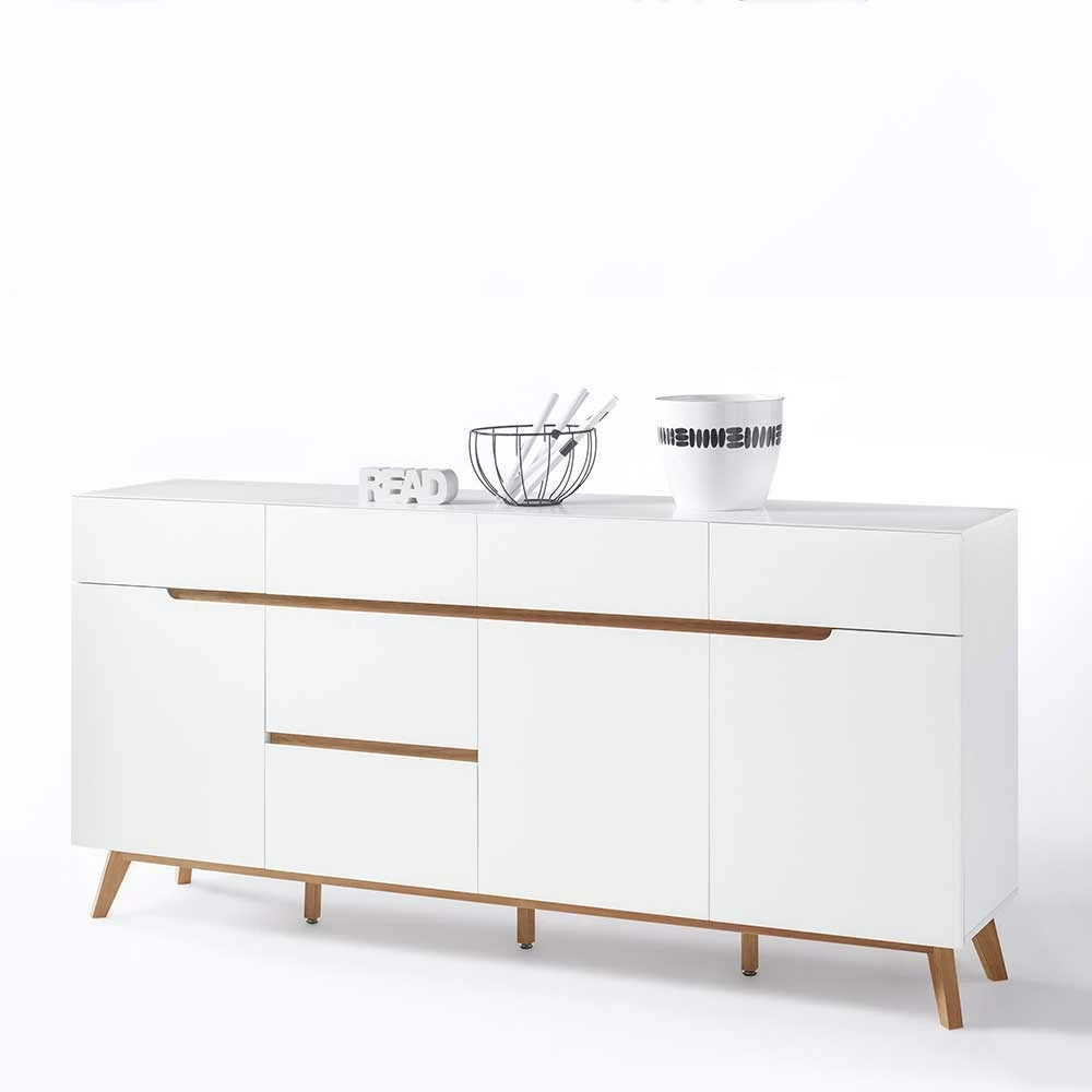 Weißes Sideboard Maiky mit Griffmulden Weißes Sideboard Maiky Mit Griffmulden -Landuva Shop weisses sideboard mit griffmulden und massivholz fuessen maiky 02