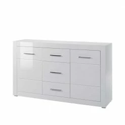 Weißes Sideboard Mit Hochglanz Front Yulis & Chrom Metallgriffen