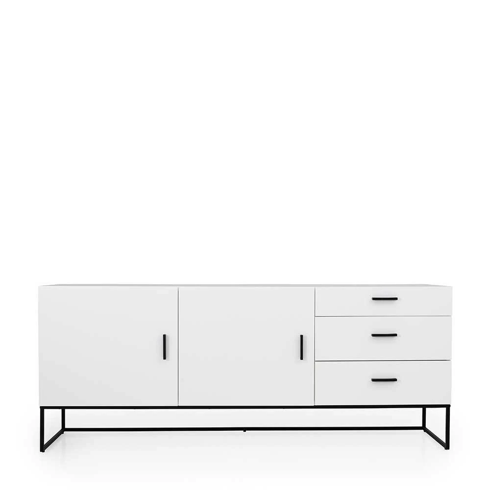Weißes Sideboard mit Metall-Bügelgestell - Heydna Weißes Sideboard Mit Metall-Bügelgestell - Heydna -Landuva Shop weisses sideboard mit metall buegelgestell in schwarz heydna 01