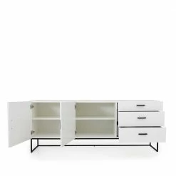 Weißes Sideboard Mit Metall-Bügelgestell - Heydna 5 Weißes Sideboard Mit Metall-Bügelgestell - Heydna -Landuva Shop weisses sideboard mit metall buegelgestell in schwarz heydna 03