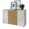 Wohnraum Kommode In Weiß Glas-Front - Ivany -Landuva Shop wohnraum kommode in weiss glas front mit eiche bianco dekor ivany f