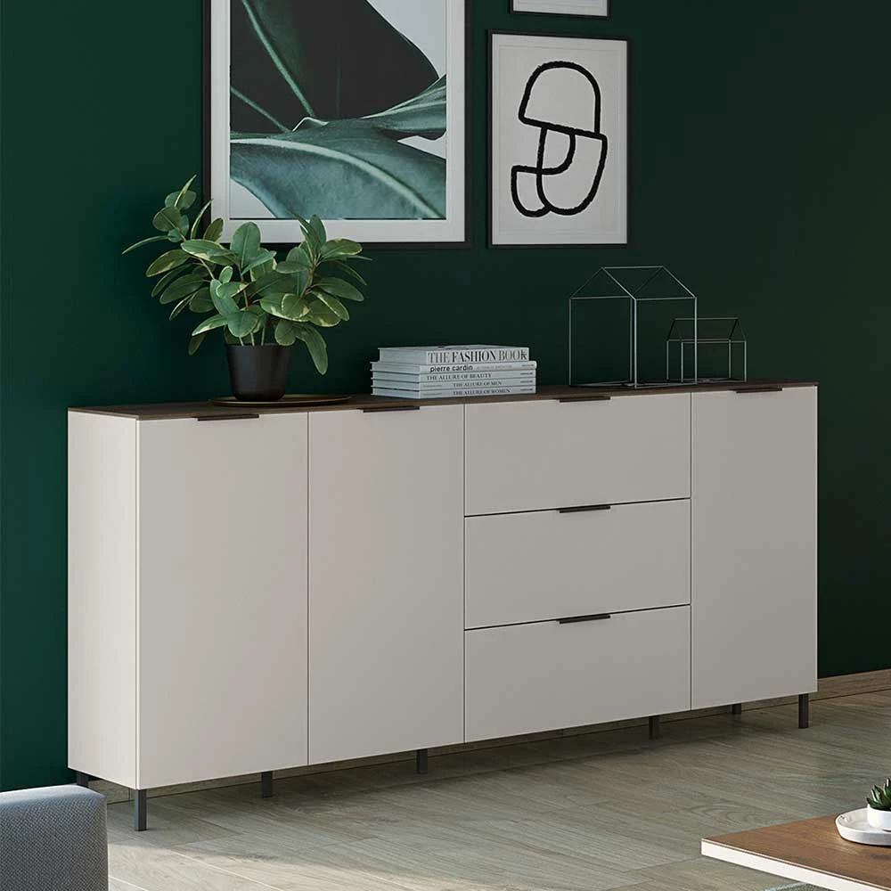 Wohnzimmer Kommode in Hellgrau & Nussbaum - Anlogian Wohnzimmer Kommode In Hellgrau & Nussbaum - Anlogian -Landuva Shop wohnzimmer kommode in hellgrau nussbaum 192x98x40 cm anlogian 01