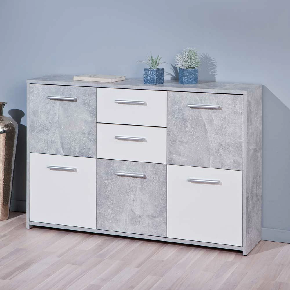 Wohnzimmer Sideboard Poesenna in Weiß Wohnzimmer Sideboard Poesenna In Weiß -Landuva Shop wohnzimmer sideboard weiss grau beton optik poesenna 01