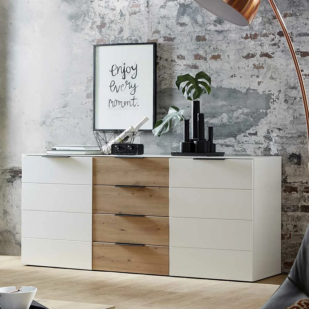 Zweifarbige Sideboard Anrichte 180x91x45 cm - Risov Zweifarbige Sideboard Anrichte 180x91x45 Cm - Risov -Landuva Shop zweifarbige sideboard anrichte 180x91x45 cm in weiss dekor wildeiche risov 01